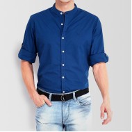 Royal Blue Designer Shirt with Sherwani Collar