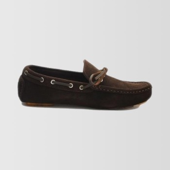 Brown Suede Loafers With Lace Up Design