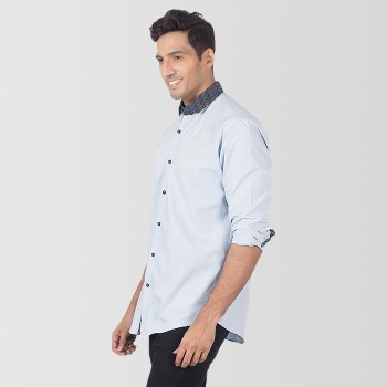 Sky Blue Cotton With Contrast Dotted Casual Shirt