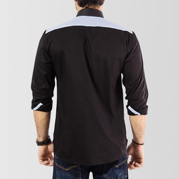 Black Cotton Casual Shirt With Light Blue Contrast