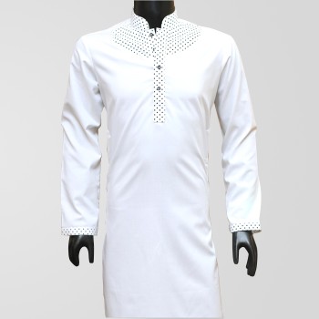 White Titanium Cotton Shalwar Kameez With White polka dot Contrast 
