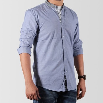 Blue printed with grey band collor shirt