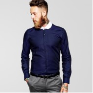 Blue Casual Shirt With White Collar