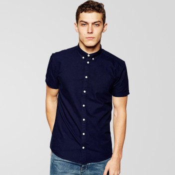Blue Casual Half Sleeve Shirt With White Button
