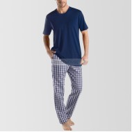 Basic Navy Blue T-Shirt & Checkered Pajama