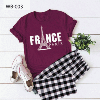 Purple France Printed T-Shirt & Check Pajama For Women's